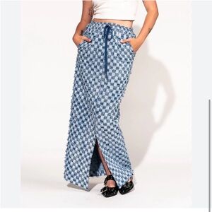 Dressed in LaLa Blue Checkered Maxi Skirt size Medium
